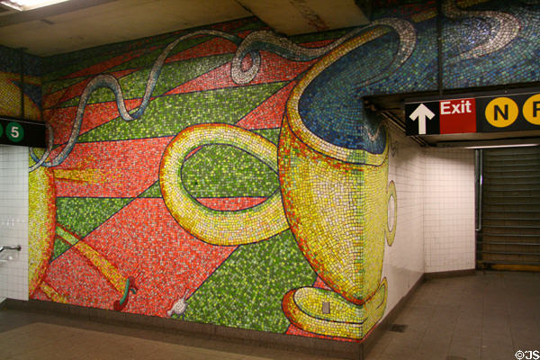 One of dozens of murals decorating New York subway system. New York, NY.