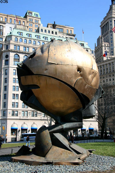 Sphere (1971) by Fritz Koenig dedicated 2002 to victims of World Trade Center destruction. New York, NY.