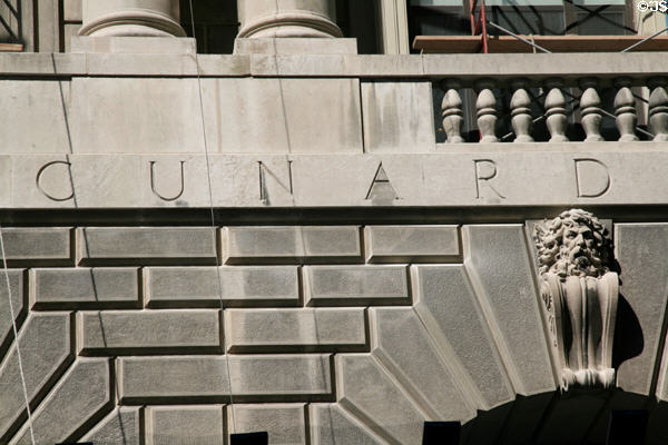 Stonework details of Cunard Building. New York, NY.