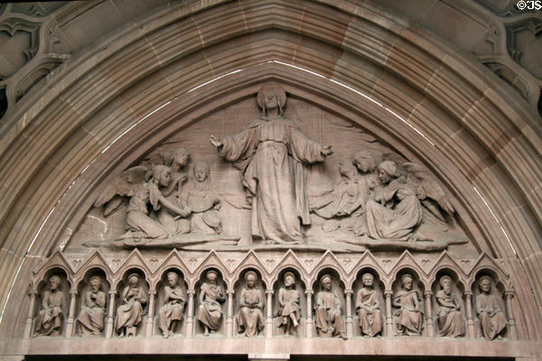 Tympanum of Christ & Disciples over doorway of Trinity Church. New York, NY.