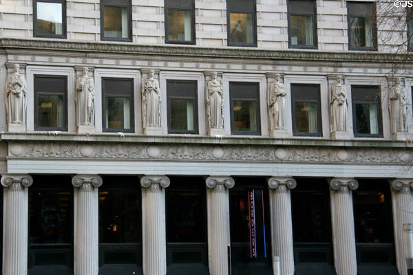 Bank of Tokyo (former American Surety Co.) figures of Peace, Truth, Honesty, Fortitude, Self-Denial, Fidelity sculpted (1895) by John Massey Rhind. New York, NY.