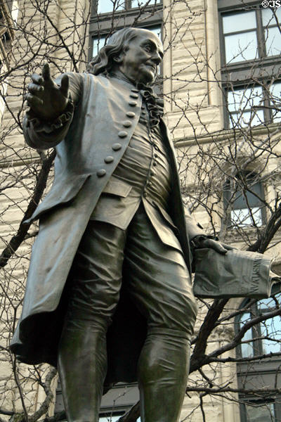 Benjamin Franklin (1872) sculpture by Ernst Plassmann opposite City Hall. New York, NY.