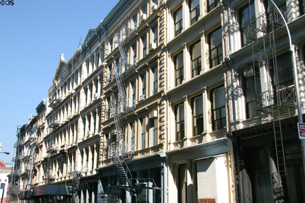 Streetscape of cast iron buildings along White St. New York, NY.