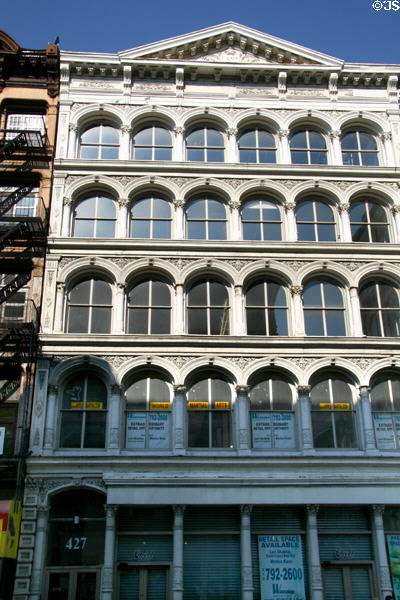 A.J. Dittenhoffer Warehouse cast-iron building (1870) (427-9 Broadway). New York, NY. Style: Romanesque Revival. Architect: Thomas R. Jackson.