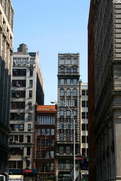 View of heritage commercial buildings on Broadway from Washington Place. New York, NY.