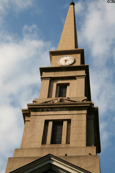 Steeple of St. Marks-in-the-Bowery Episcopalian Church (1828). New York, NY. Style: Greek Revival. Architect: Ithiel Town.