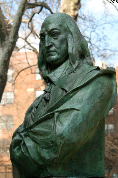 Bust (1911) by Toon Dupuis of Peter Stuyvesant (1612-72, last Dutch Governor of New Amsterdam 1647-64) buried at St. Marks-in-the-Bowery Church. New York, NY.