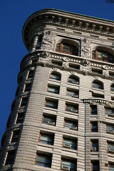 Terra cotta upper story detail of Flatiron Building Flatiron Building. New York, NY.