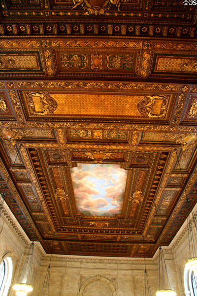 Baroque ceiling of main reading room of New York Public Library. New York, NY.