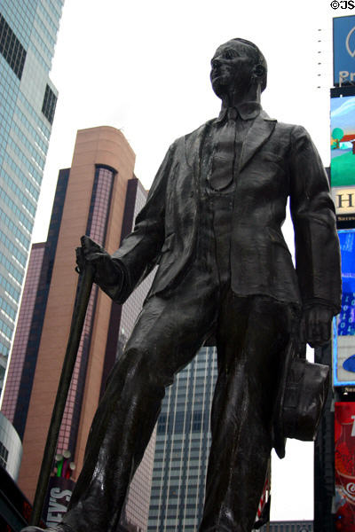 George M. Cohan statue (1959) by George John Lober surveys Broadway he made famous. New York, NY.