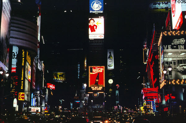 Times Square lights at night. New York, NY.
