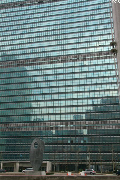 United Nations Secretariat Building wall of glass. New York, NY.