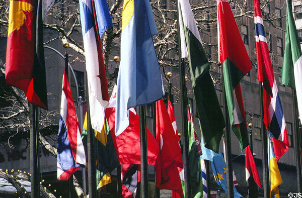Flags lining Rockefeller Center. New York, NY.