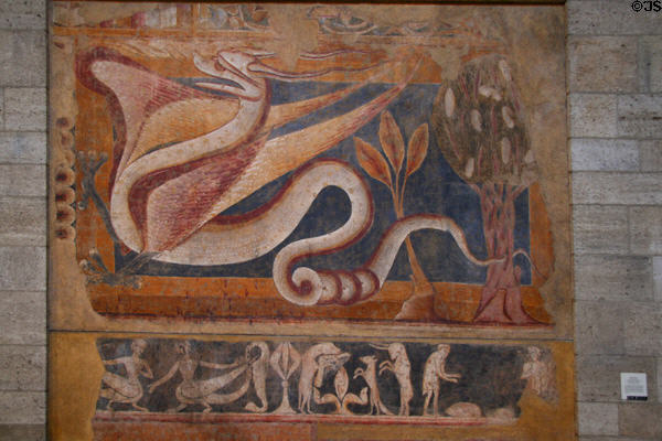 Dragon Passant fresco (after 1200) (now on canvas) from chapter house of monastery of San Pedro de Arlanza near Burgos, Spain at The Cloisters. New York, NY.