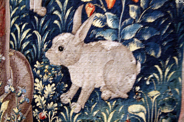 Rabbit detail from the Unicorn Tapestry series (1495-1505) made in The Lowlands at The Cloisters. New York, NY.