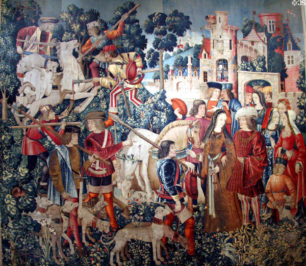 Unicorn is Slain from the Unicorn Tapestry series (1495-1505) made in The Lowlands at The Cloisters. New York, NY.