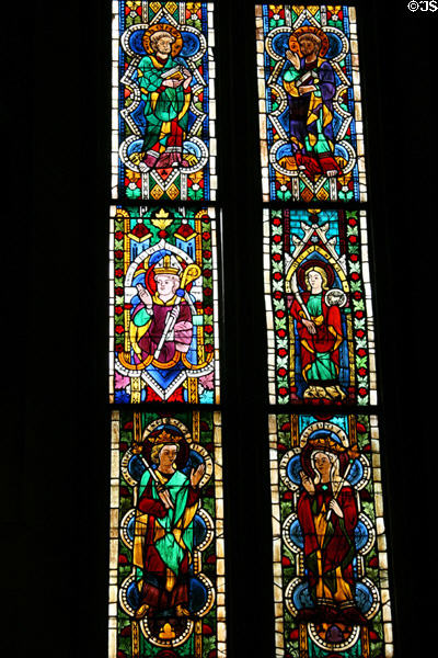 Saints Thomas, Philip, Erhardt, Agnes, Heinrich & Kunigunde on St Leonhard stained glass windows (1340-50) from Austria at The Cloisters. New York, NY.