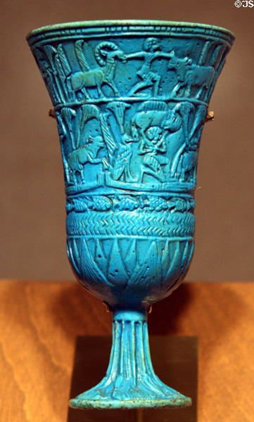Faience chalice from Egypt (c945-924 BCE) during XXII Dynasty at Metropolitan Museum of Art. New York, NY.