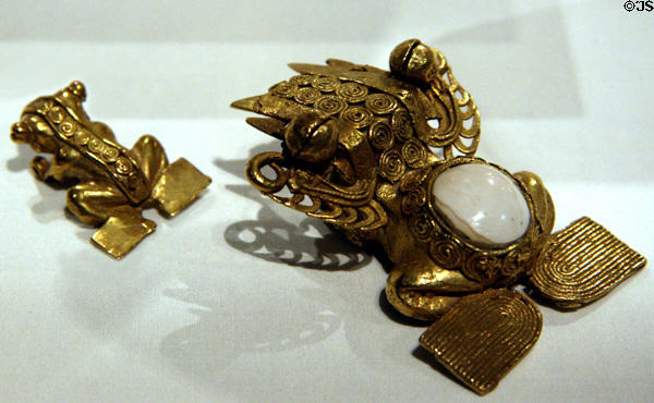 Cast gold frog pendants of Parita culture, Panama (12th-16thC) at Metropolitan Museum of Art. New York, NY.