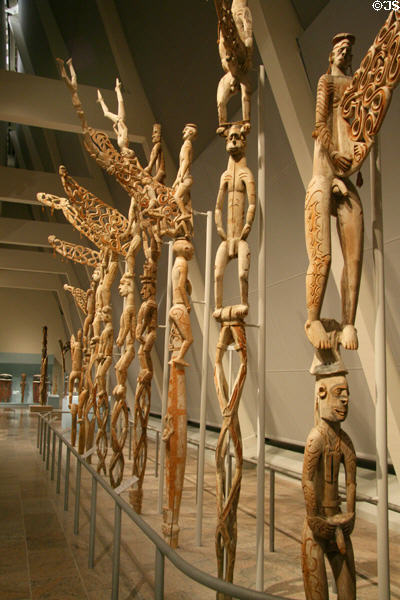 Asmat pole collection from Papua New Guinea at Metropolitan Museum of Art. New York, NY.