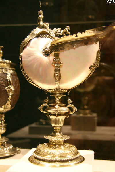 Dutch nautilus shell cup with silver gilt mount (1602) at Metropolitan Museum of Art. New York, NY.