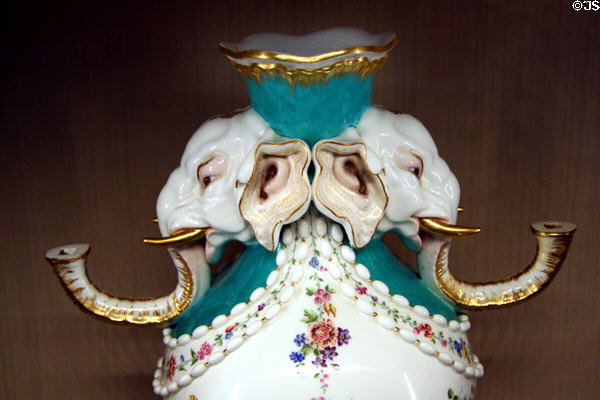 Sevres porcelain vase in form of elephant heads (c1758) at Metropolitan Museum of Art. New York, NY.