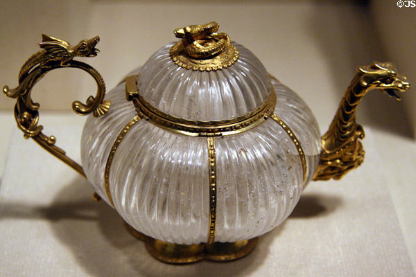 Indian rock crystal teapot (c1700) with German mounts (1720) at Metropolitan Museum of Art. New York, NY.