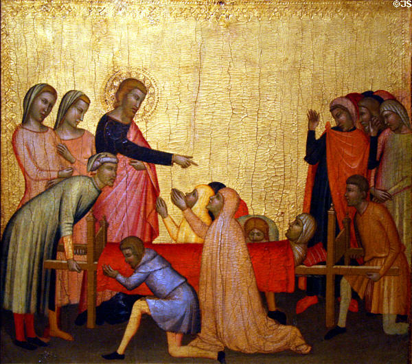 St. John the Evangelist raises Satheus to Life painting (c1370) by Francescuccio Ghissi at Metropolitan Museum of Art. New York, NY.
