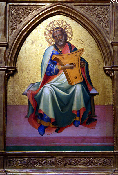 King David with harp painting (c1408) by Lorenzo Monaco of Florence at Metropolitan Museum of Art. New York, NY.