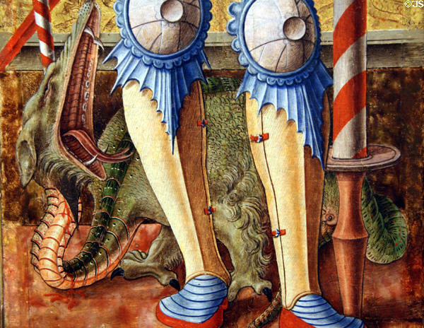 Detail of dragon at feet of St. George painting (1472) by Carlo Crivelli at Metropolitan Museum of Art. New York, NY.