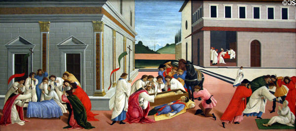 Three Miracles of St. Zenobius painting (c1500-10) by Botticelli at Metropolitan Museum of Art. New York, NY.