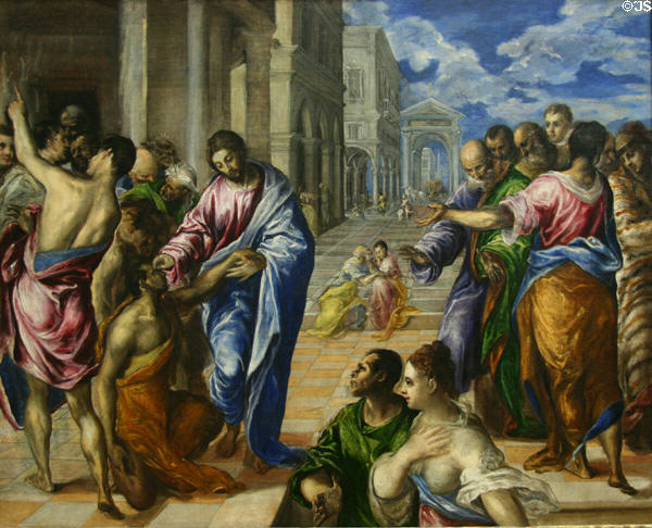 Miracle of Christ Healing the Blind painting (c1567-70) by El Greco at Metropolitan Museum of Art. New York, NY.