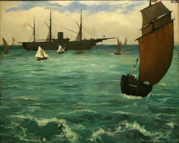 The USS Kearsarge at Boulogne painting (1864) by Édouard Manet at Metropolitan Museum of Art. New York, NY.