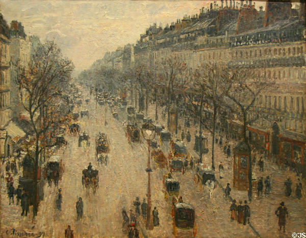 Boulevard Montmartre on a Winter Morning painting (1897) by Camille Pissarro at Metropolitan Museum of Art. New York, NY.