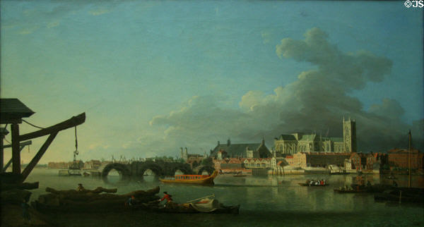 Building of Westminster Bridge painting (c1742) by Samuel Scott at Metropolitan Museum of Art. New York, NY.
