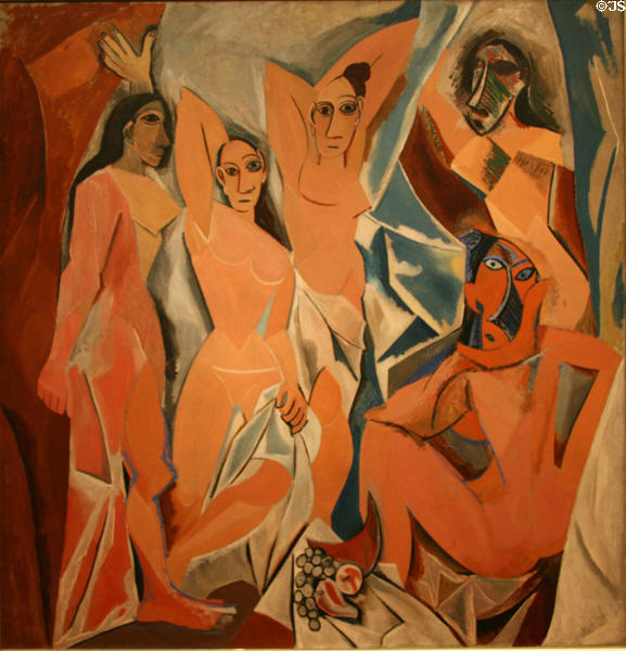 Les Demoiselles d'Avignon (1907) painting by Pablo Picasso at MoMA. New York, NY.