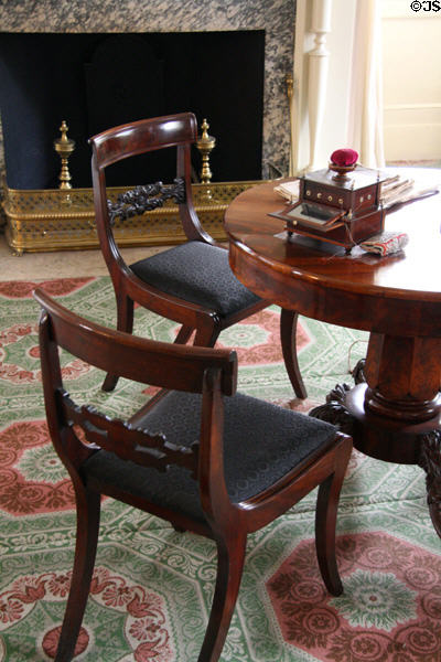 Mahoganny center table (c1820) by Joseph Meeks & side chairs (c1810-20) in parlor of Mount Vernon Hotel Museum. New York, NY.