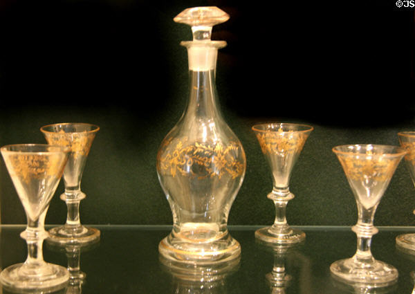 Blown-glass decanter (c1810) & glass tumblers (c1825-40) at Mount Vernon Hotel Museum. New York, NY.