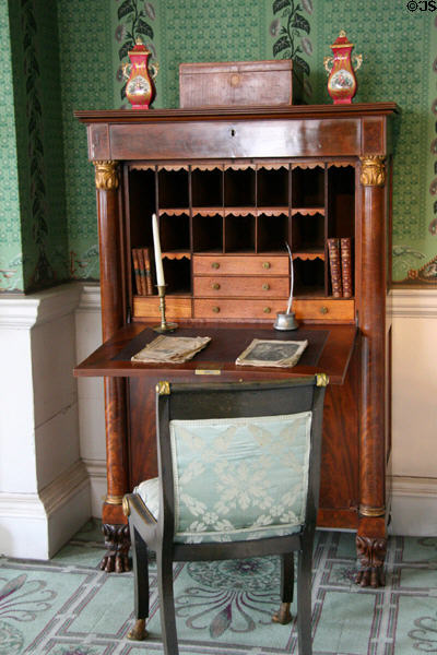 Fall front desk (1820) owned by Aaron Burr in front parlor of Morris-Jumel Mansion. New York, NY.