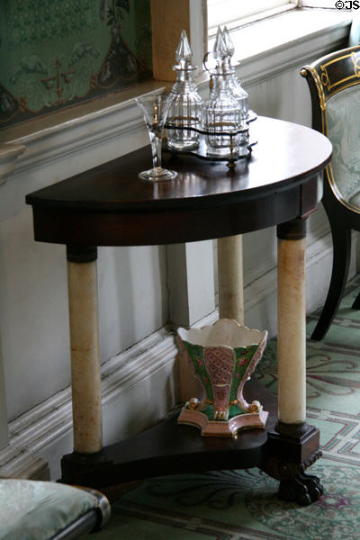 Tripod stand with decanters in front parlor of Morris-Jumel Mansion. New York, NY.