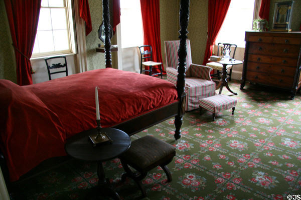 Aaron Burr's Bed Chamber (1833) reflects textile production boom in America at Morris-Jumel Mansion. New York, NY.