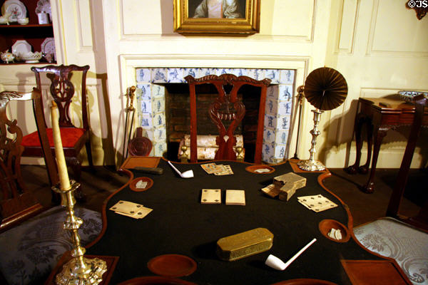 Cherry Street alcove with colonial card table & furniture (c1750-76) at Museum of the City of New York. New York, NY.