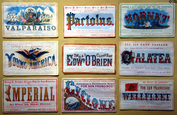 Collection of ads for Clipper Ships sailings New York to San Francisco (c1850s) at Museum of the City of New York. New York, NY.