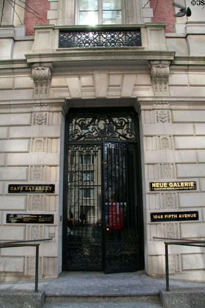 Entrance to Neue Galerie Lauder Museum for Austrian Art emphasizing Gustav Klimt. New York, NY.
