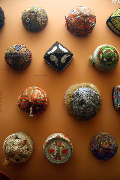 Uzbek hat (kolas) collection from Central Asia at Museum of Natural History. New York, NY.