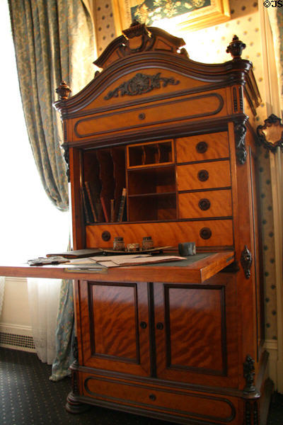 Drop-front desk of rosewood & satinwood in bedroom at Theodore Roosevelt Birthplace. New York, NY.
