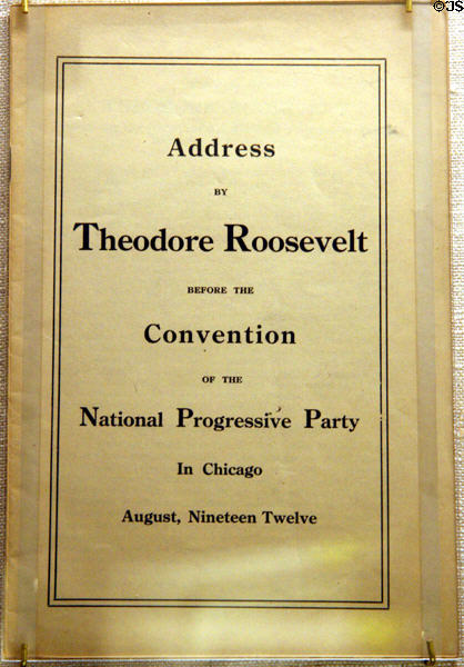 Speech given by Theodore Roosevelt before National Progressive Party in Chicago (Aug. 1912) at his Birthplace. New York, NY.