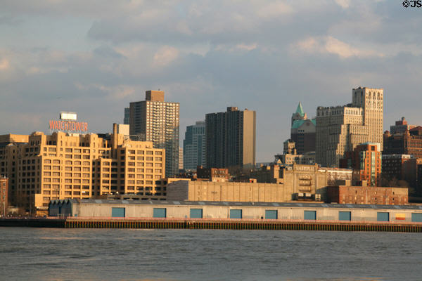 Skyline of Brooklyn along East River south of Brooklyn Bridge. New York, NY.