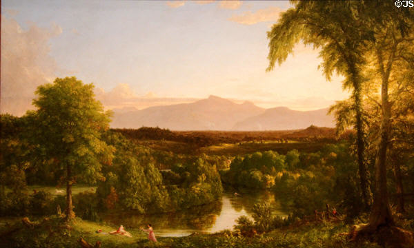 View on the Catskill - Early Autumn painting (1836-7) by Thomas Cole at Metropolitan Museum of Art. New York, NY.
