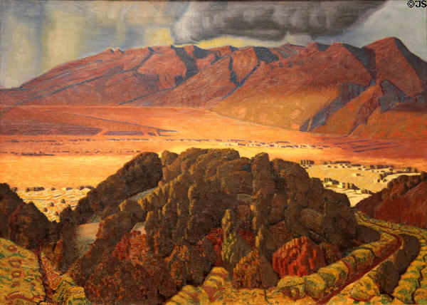 Taos Valley, New Mexico painting (1933) by Ernest L. Blumenschein at Metropolitan Museum of Art. New York, NY.